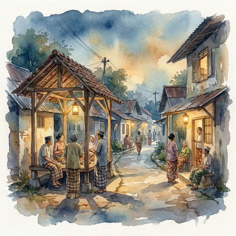 Indonesian kampung street at dusk