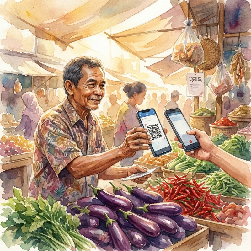 Indonesian vendor accepting QRIS digital payment