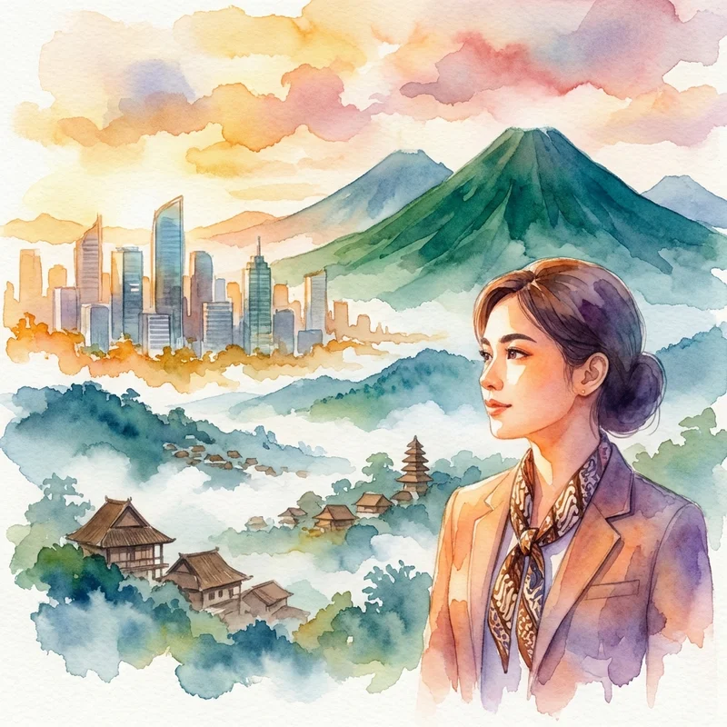 Young Indonesian professional at dawn landscape